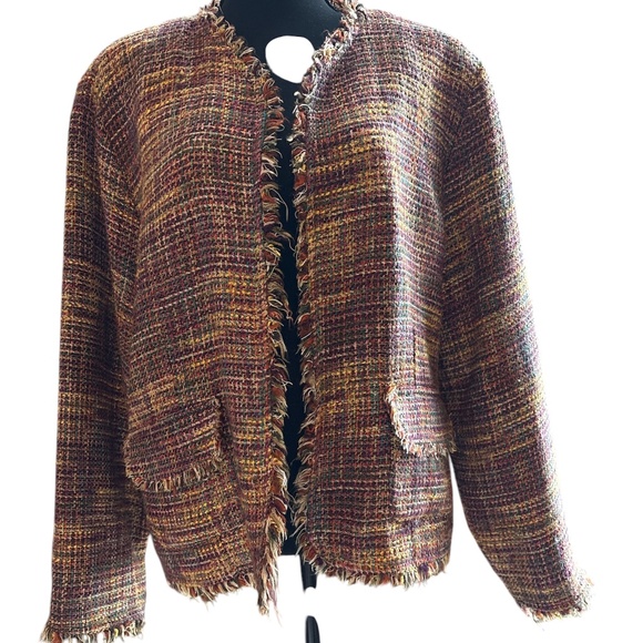 Chico's Multi Color Weave Fringe Jacket Sz 3 (16) GUC - Picture 1 of 7